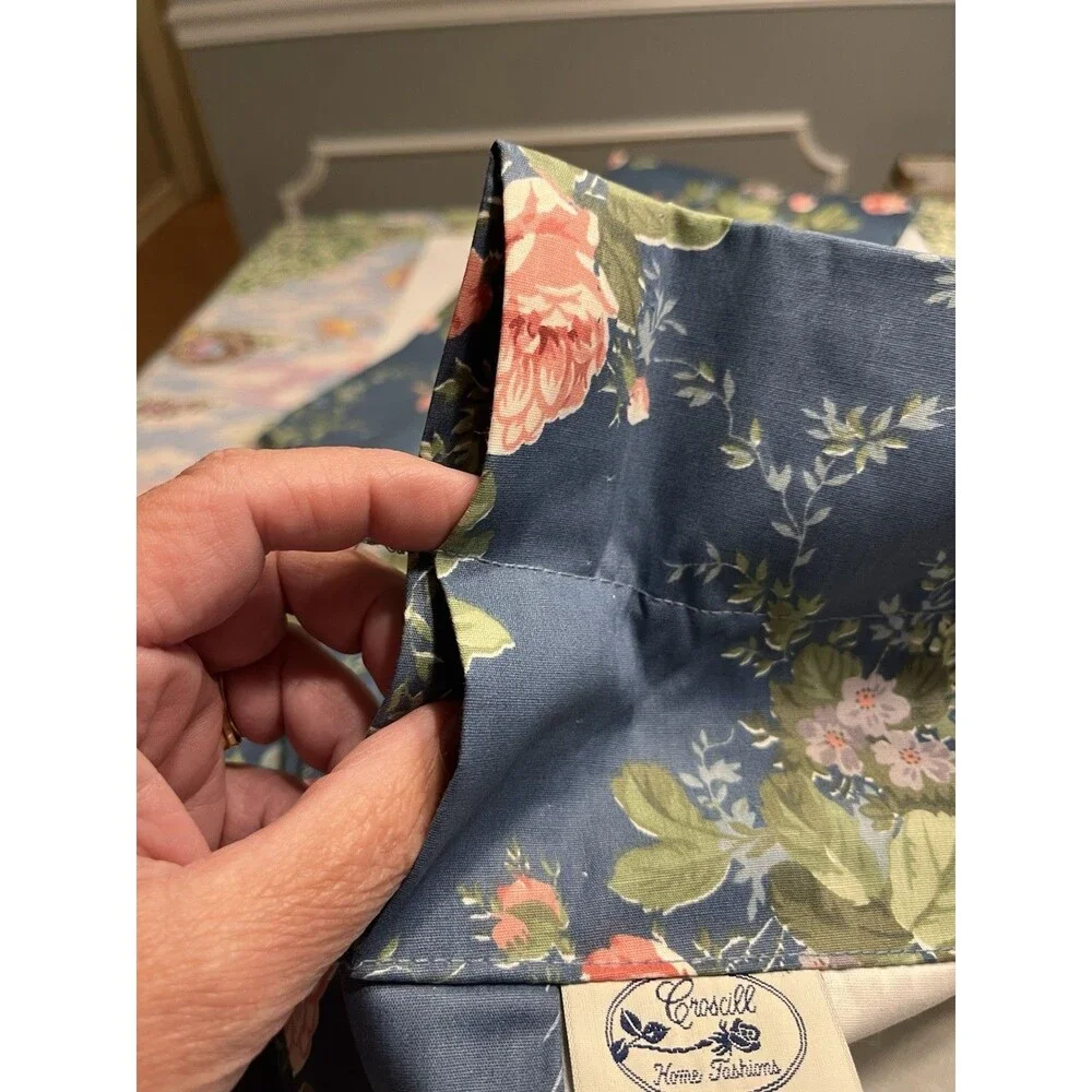 2 Croscill Blue w Pink Flowers Lined Panels Curtains 38x86” (per Panel) VTG USA